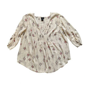 Torrid 3/4 Sleeve Sheer Mesh Tunic Blouse Cream Floral Pattern Size‎ 1X